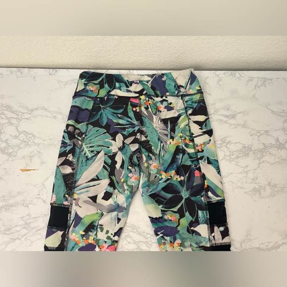 X By Gottex High Rise Pull Up Leggings Womens S Green Floral Jungle Pants - Picture 4 of 6